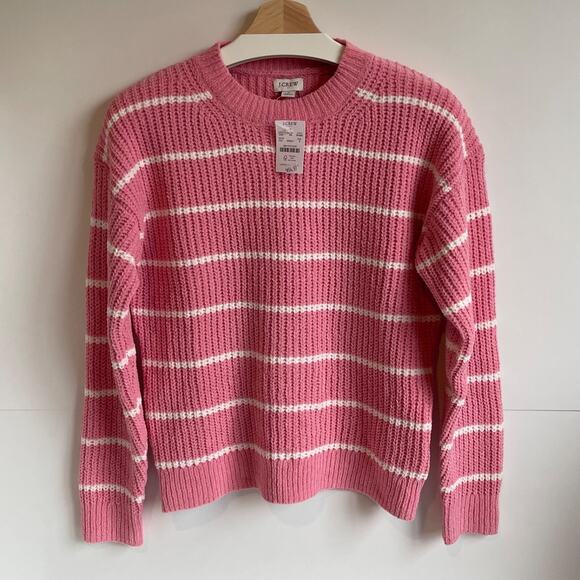 J. Crew Sweaters - J.Crew Striped Crewneck Sweater Pink White Knit Pullover Top‎ Womens Size S